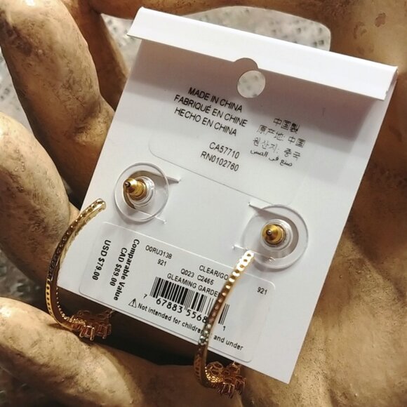 Kate Spade Gleaming Garden Flower Gold In/Out Hoop Post Earrings w/Cubic Zir NWT - Picture 7 of 7